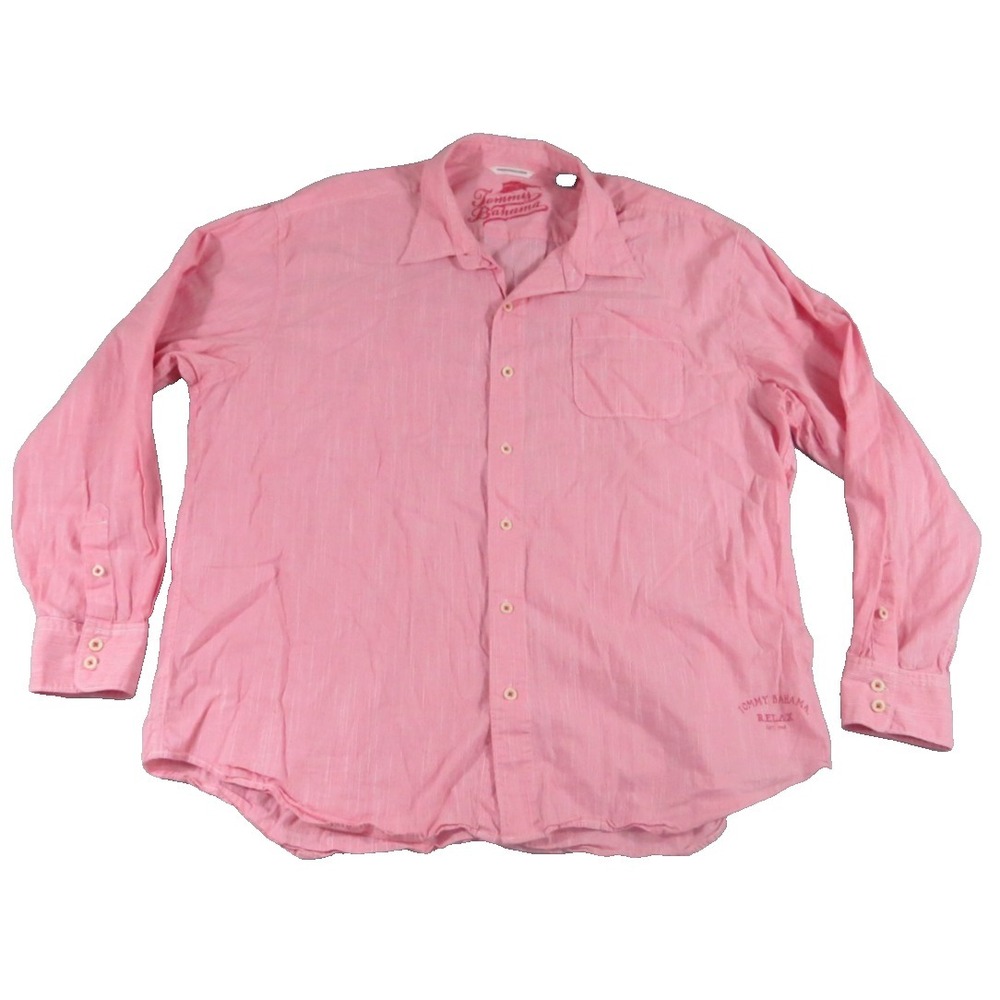 Tommy Bahama Shirt Men XXL Relax Pink White Striped Cotton Long Sleeve Button Up